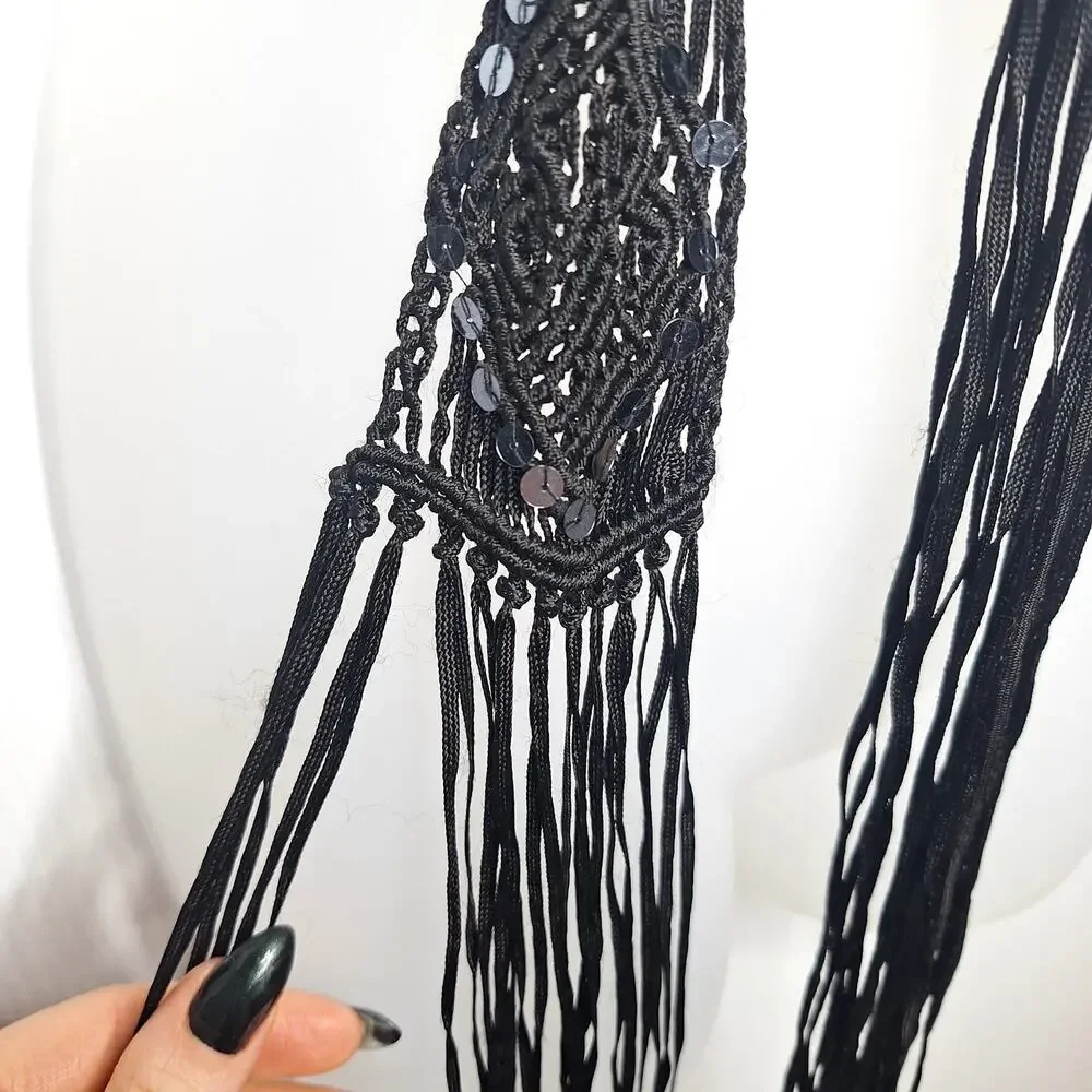 Vintage Y2K Crochet Fringe Belt Sequin Macrame Fairy Whimsygoth Boho Festival SM